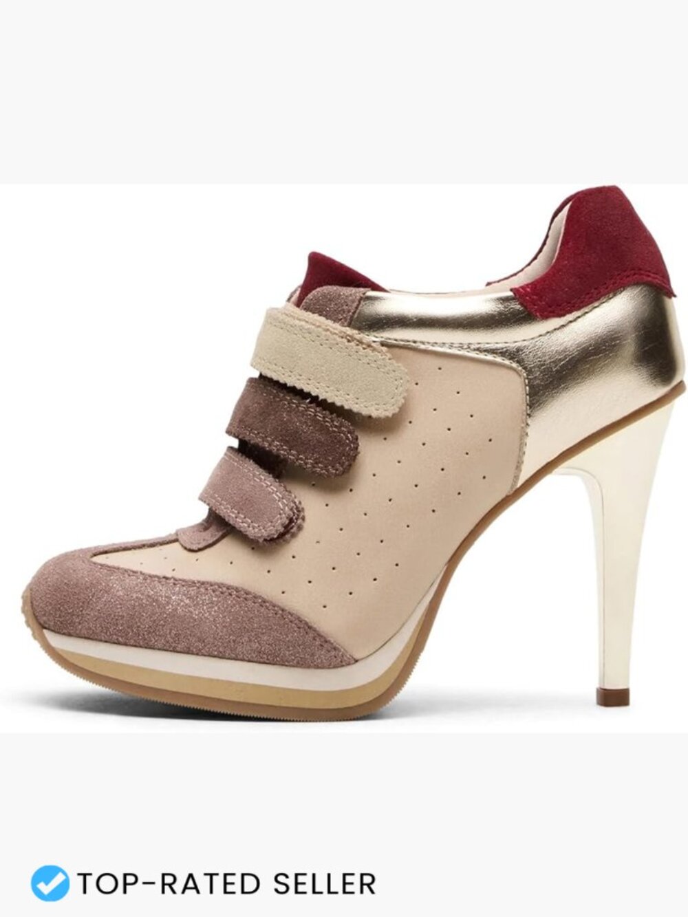 Sneaker Heels Women High Heel Suede Tennis Shoes Dressy Round Toe Stiletto